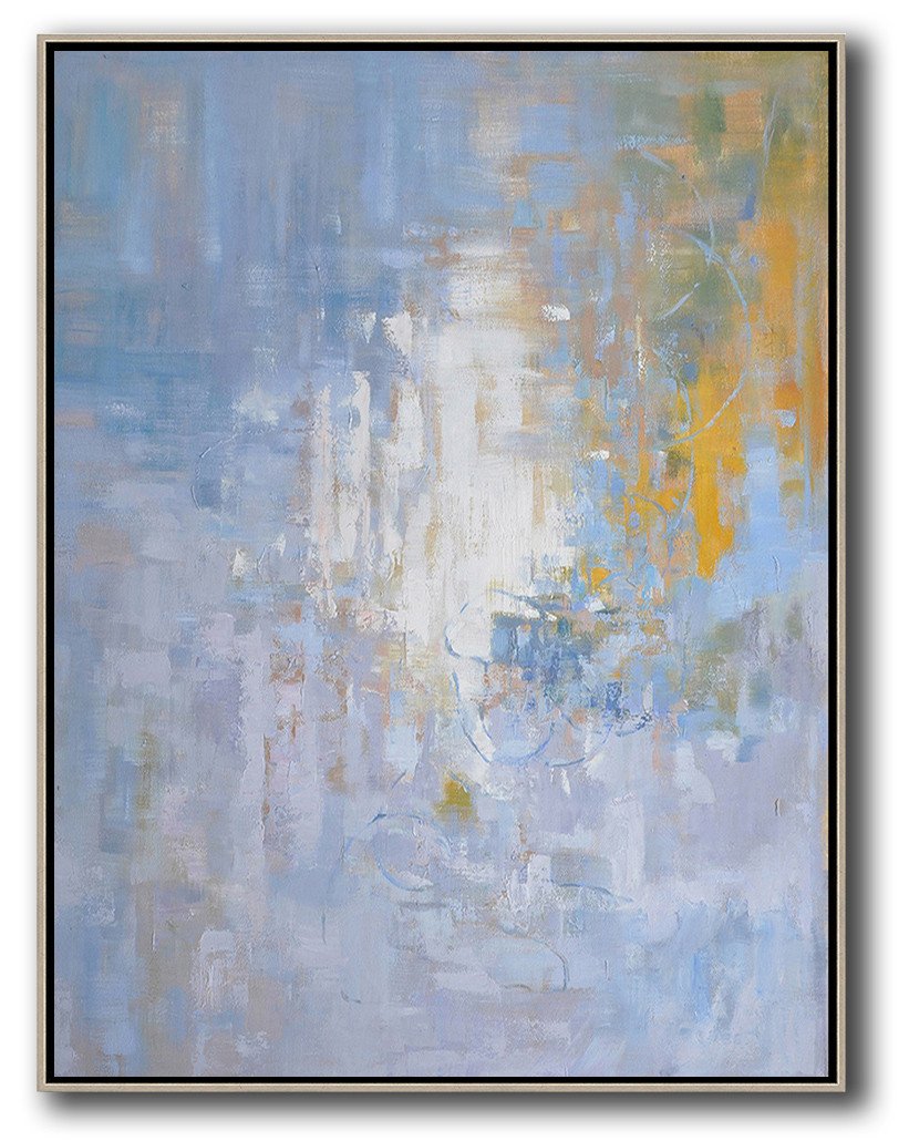 Handmade Painting Large Abstract Art,Oversized Abstract Landscape Painting,Extra Large Wall Art,Blue,White,Yellow,Grey.etc